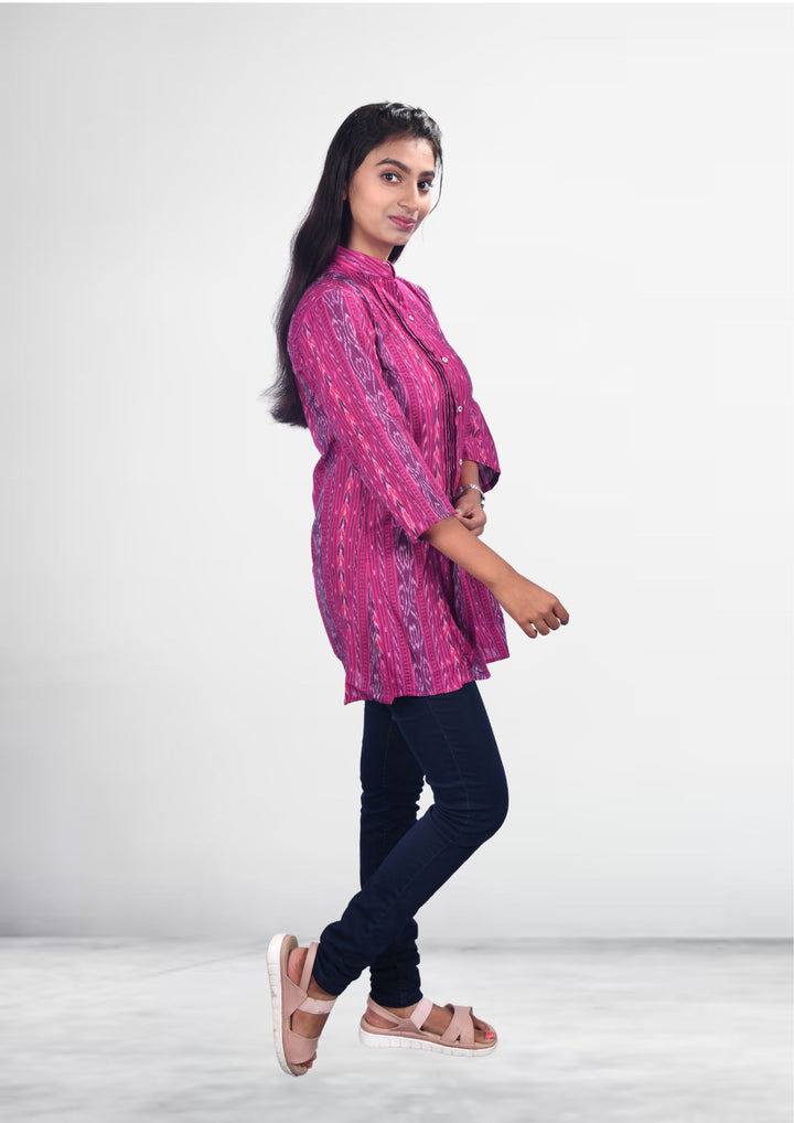 Sambalpuri Handloom Curly Pattern Tunic Top in Purple