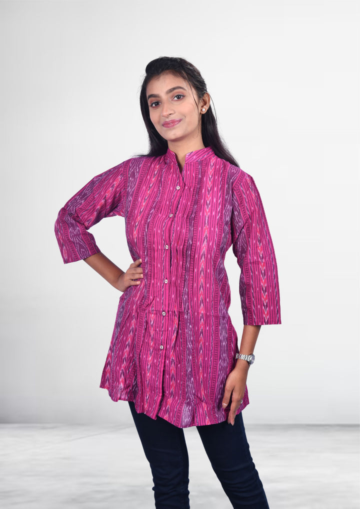 Sambalpuri Handloom Curly Pattern Tunic Top in Purple