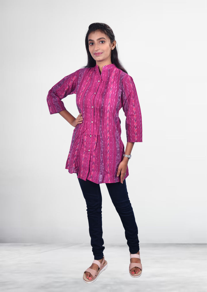 Sambalpuri Handloom Curly Pattern Tunic Top in Purple