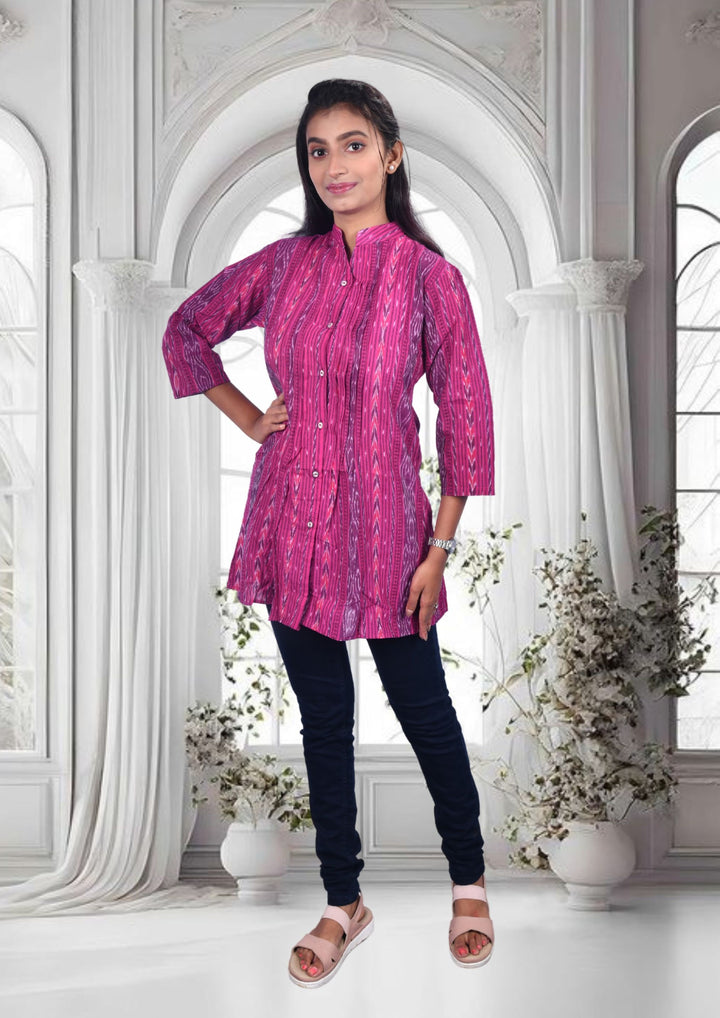 Sambalpuri Handloom Curly Pattern Tunic Top in Purple