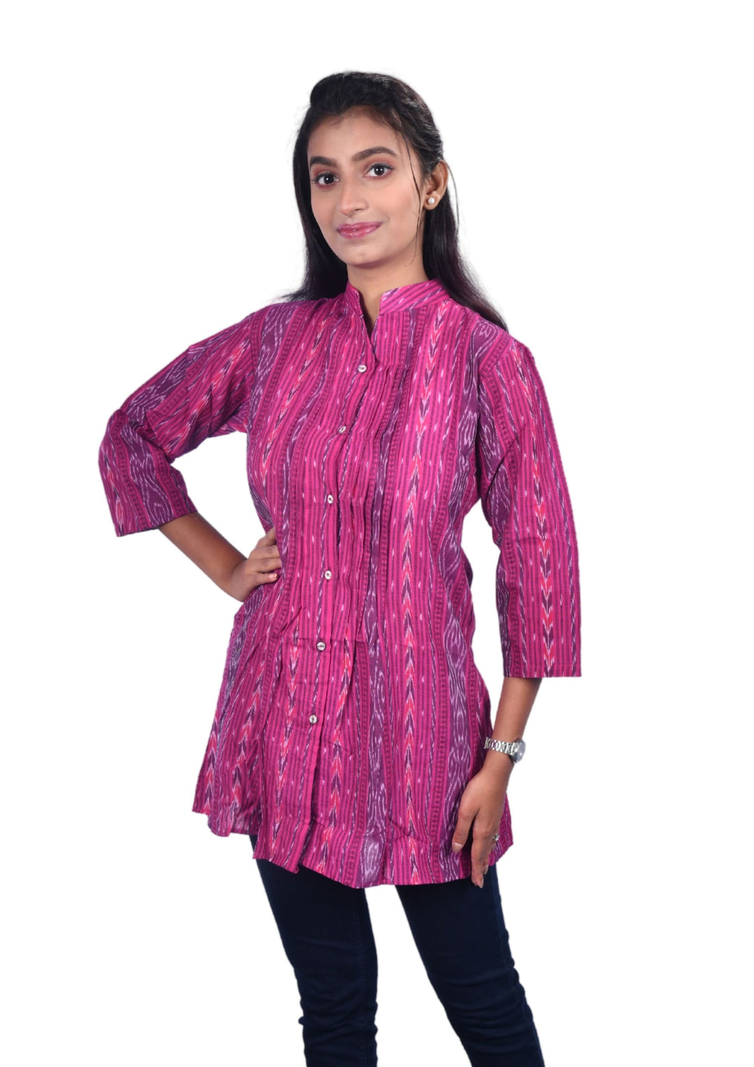 Sambalpuri Handloom Curly Pattern Tunic Top in Purple