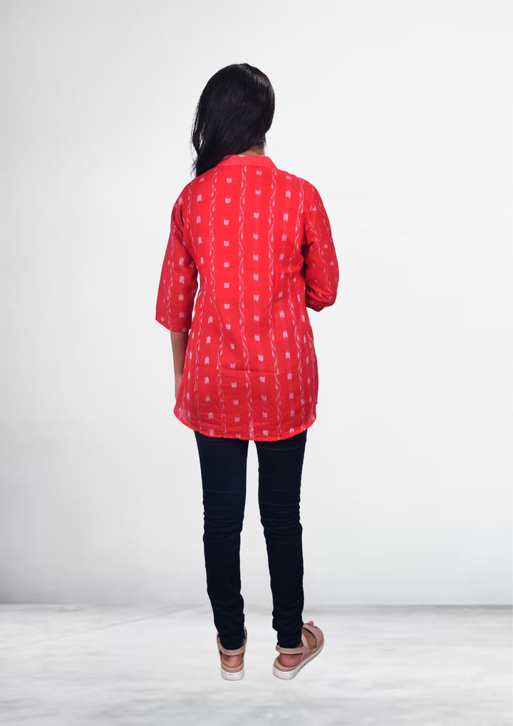 Sambalpuri Handloom Curly Design Tunic Top in Red