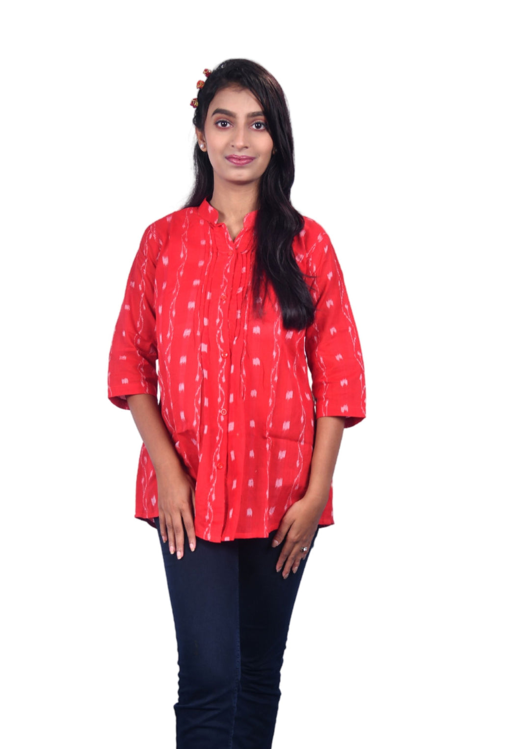 Sambalpuri Handloom Curly Design Tunic Top in Red
