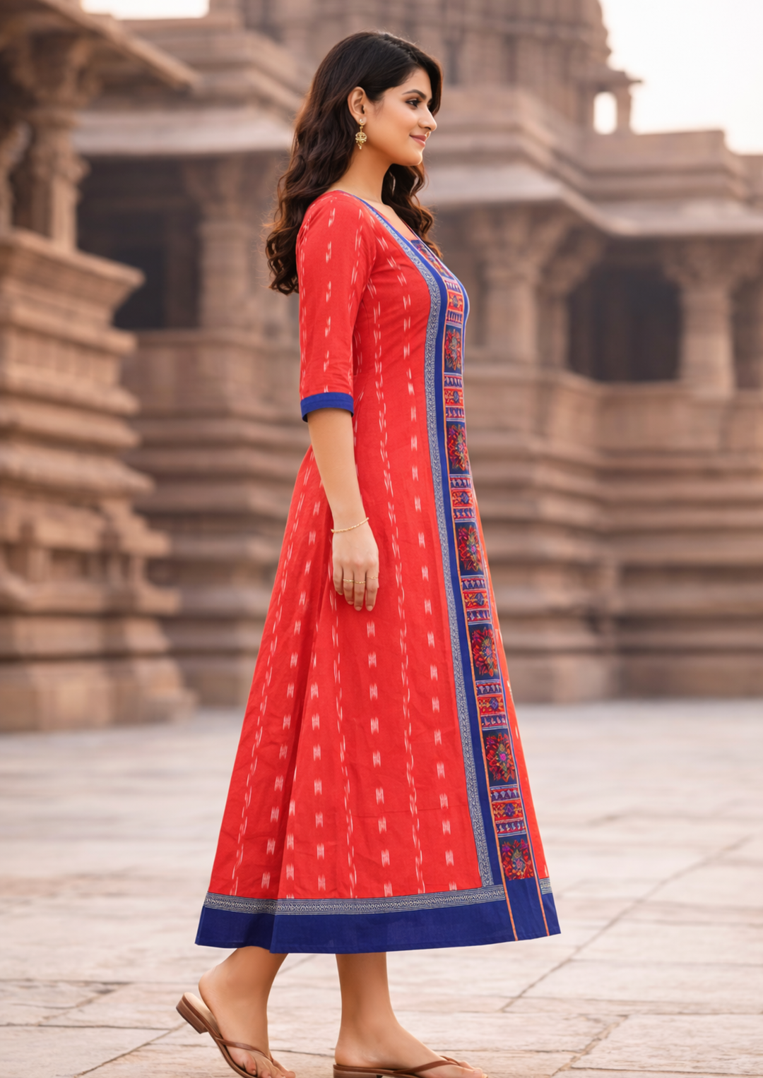 Sambalpuri Utkal Laxmi Heritage Gown – Blue Red Flower design Ikat Gown with Red side cloth Edition