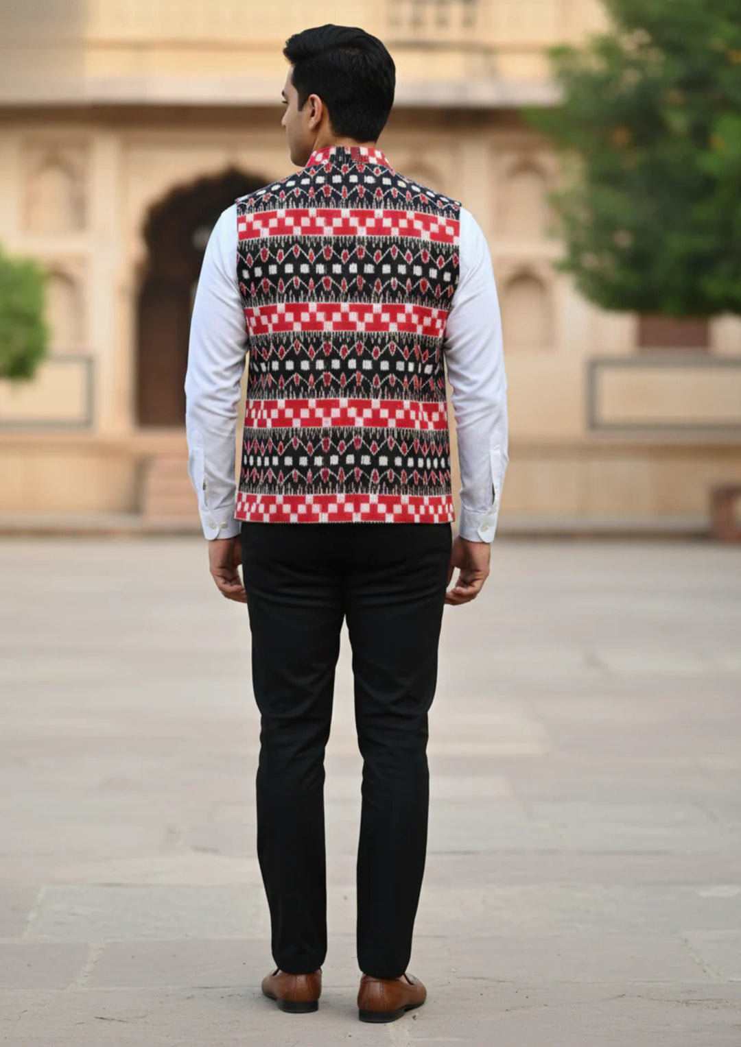 Sambalpuri Ikat Nehru Jacket - Black & Red Heritage Edition