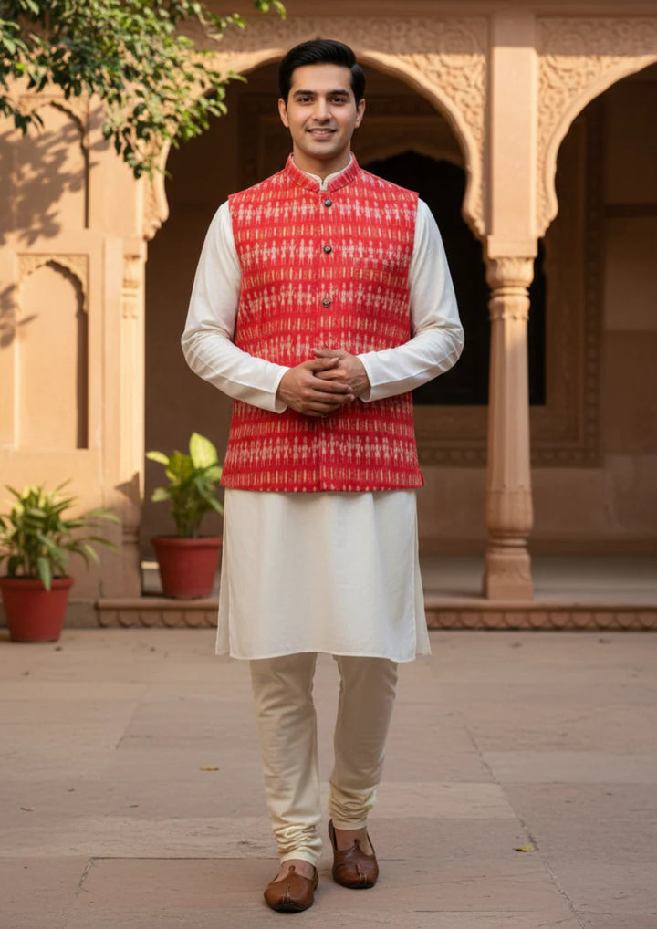 Sambalpuri Ikat Nehru Jacket - Red Heritage Edition