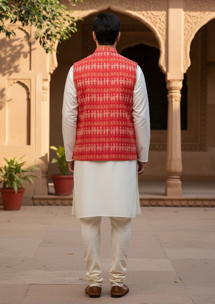 Sambalpuri Ikat Nehru Jacket - Red Heritage Edition