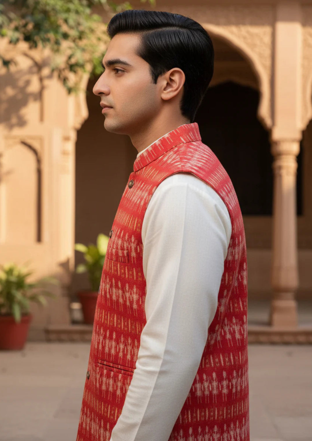 Sambalpuri Ikat Nehru Jacket - Red Heritage Edition