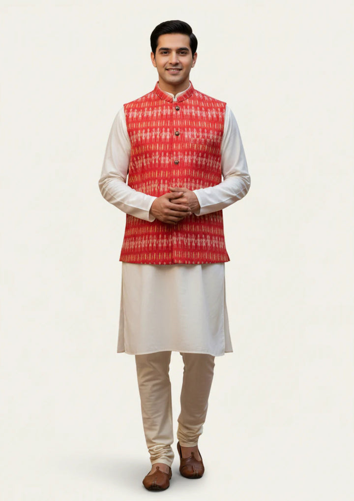 Sambalpuri Ikat Nehru Jacket - Red Heritage Edition