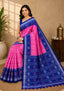 Handwoven Rani Pink Sambalpuri Ikat Saree with Royal Blue Borders