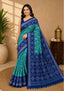 Handwoven Teal Green Sambalpuri Ikat Saree with Royal Blue Borders