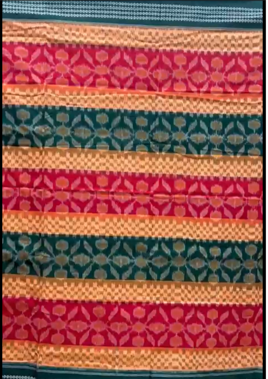 Handwoven Teal Green Sambalpuri Cotton Saree with Rani Pink Borders