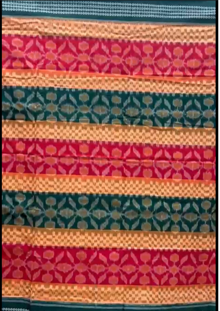 Handwoven Teal Green Sambalpuri Cotton Saree with Rani Pink Borders