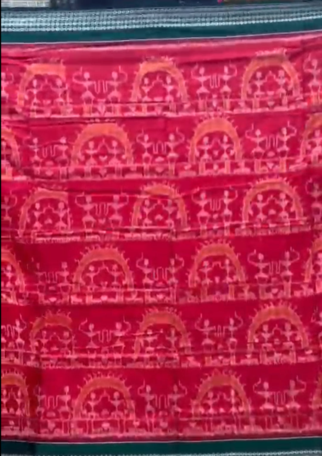 Handwoven Rani Pink Sambalpuri Cotton Saree with Bottle Green Borders