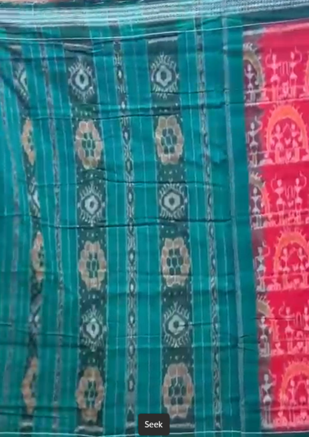 Handwoven Rani Pink Sambalpuri Cotton Saree with Bottle Green Borders
