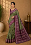 Handwoven Olive Green Sambalpuri Cotton Saree with Deep Maroon Borders
