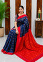 Elegant Sambalpuri Handloom Cotton Saree in Navy Blue &amp; Rani Pink Traditional Weave