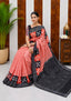 Elegant Sambalpuri Handloom Cotton Saree in Peach Pink & Black