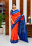 Elegant Sambalpuri Handloom Cotton Saree in Bright Orange & Royal Blue