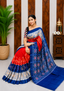 Elegant Sambalpuri Handloom Cotton Saree in Royal Blue & Red with Traditional Motifs