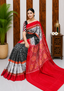 Elegant Sambalpuri Handloom Cotton Saree in Black, Grey & Red Traditional Weave