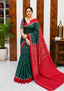 Elegant Sambalpuri Handloom Cotton Saree in Bottle Green & Red