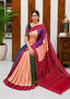 Elegant Sambalpuri Handloom Cotton Saree in Peach, Magenta & Multicolor