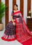 Sambalpuri Handloom Cotton Saree in Black & Rani Pink with Traditional Elephant Motifs