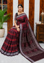 Classic Sambalpuri Handloom Cotton Saree in Maroon &amp; Black with Traditional Ikat Weave