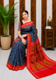 Elegant Sambalpuri Handloom Cotton Saree in Royal Blue & Red Traditional Weave