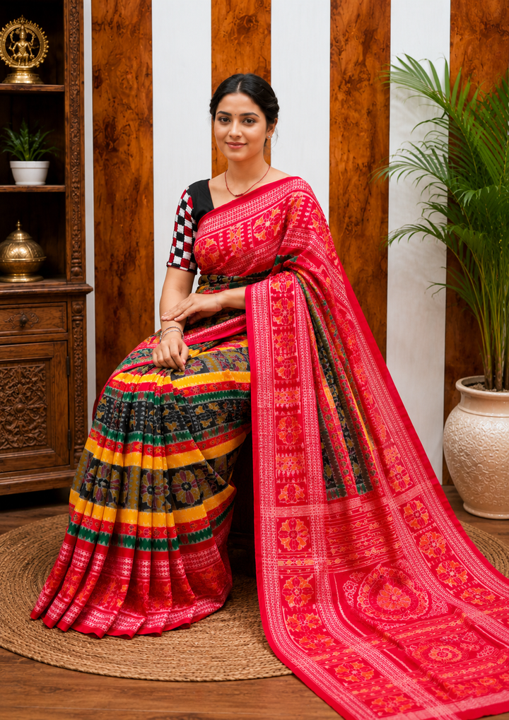 Traditional Utkal Laxmi Handloom Saree in Multicolor with Rudrakshya Border