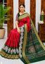 Elegant Sambalpuri Handloom Cotton Saree in Crimson Red & Bottle Green Traditional Weave