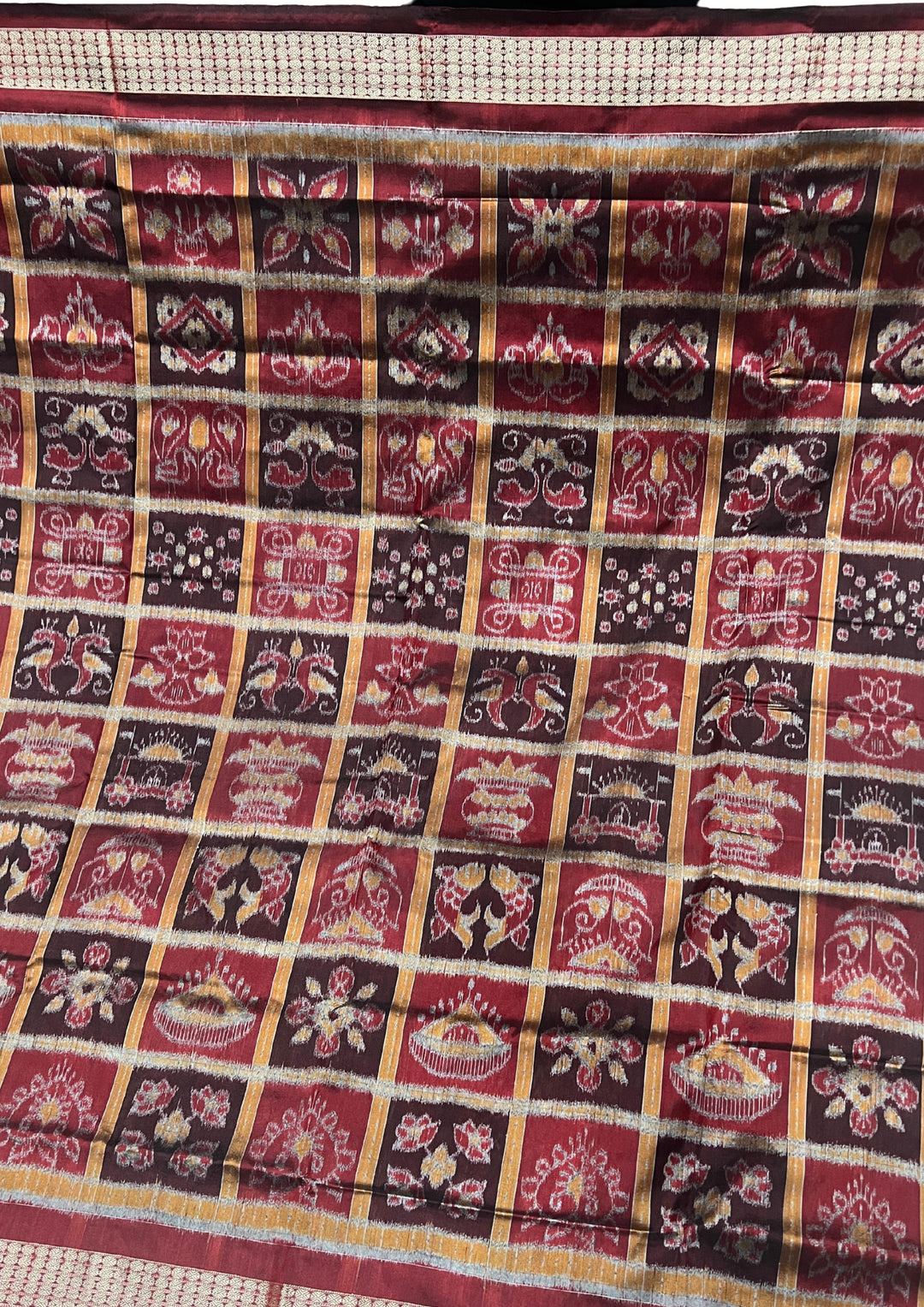Handwoven Sambalpuri Nabakoti Patta Semi Silk Saree with Ikkat Grid Design