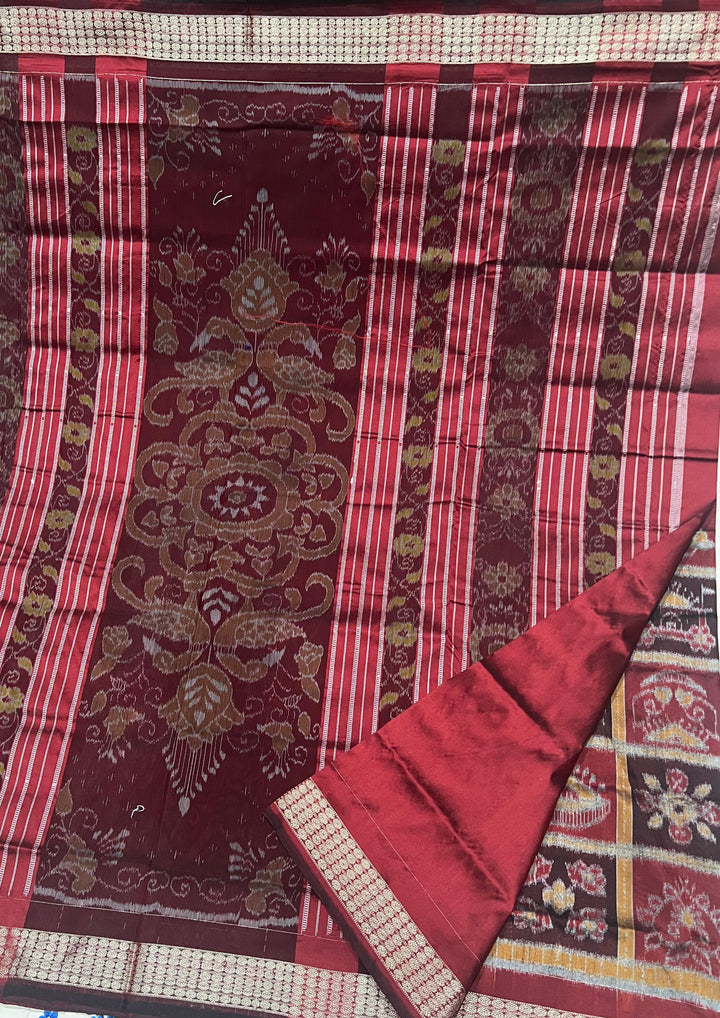 Handwoven Sambalpuri Nabakoti Patta Semi Silk Saree with Ikkat Grid Design