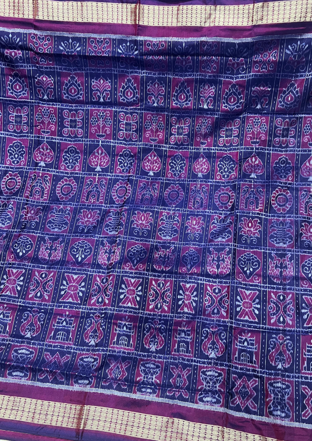 Handwoven Nabakoti Sambalpuri Patta Semi Silk Saree with Rudraksha Border