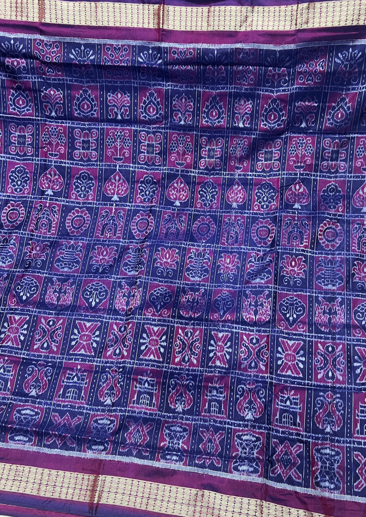 Handwoven Nabakoti Sambalpuri Patta Semi Silk Saree with Rudraksha Border