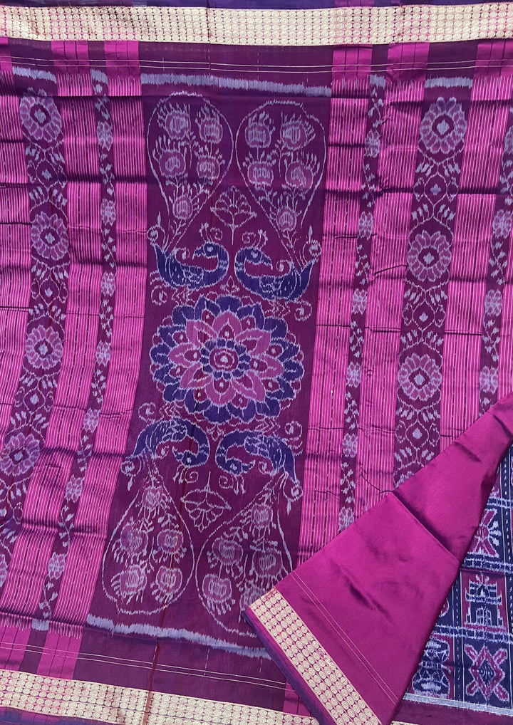 Handwoven Nabakoti Sambalpuri Patta Semi Silk Saree with Rudraksha Border
