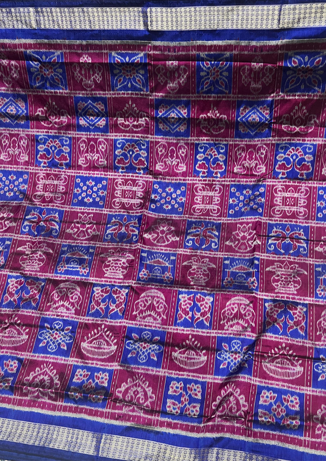 Handwoven Blue Nabakoti Sambalpuri Patta Semi Silk Saree with Traditional Border