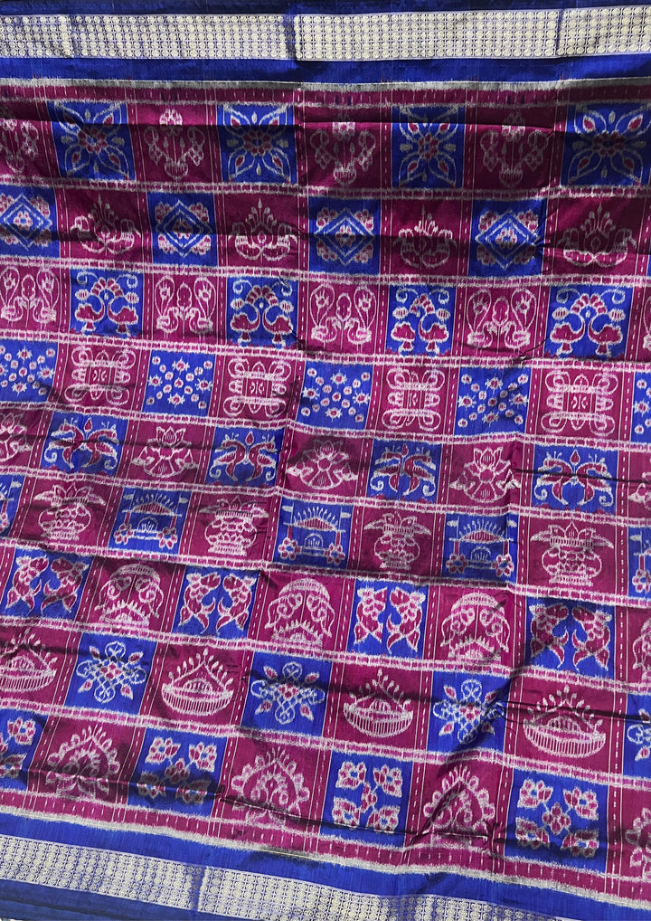 Handwoven Blue Nabakoti Sambalpuri Patta Semi Silk Saree with Traditional Border