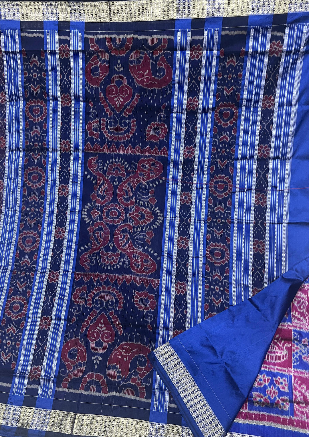 Handwoven Blue Nabakoti Sambalpuri Patta Semi Silk Saree with Traditional Border