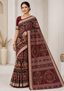 Handwoven Deep Chocolate Brown Sambalpuri Ikat Saree with Maroon Pallu