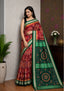 Handwoven Deep Red Sambalpuri Ikat Saree with Bottle Green Border & Pallu