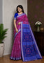 Handwoven Rani Pink Sambalpuri Ikat Saree with Royal Blue Pallu