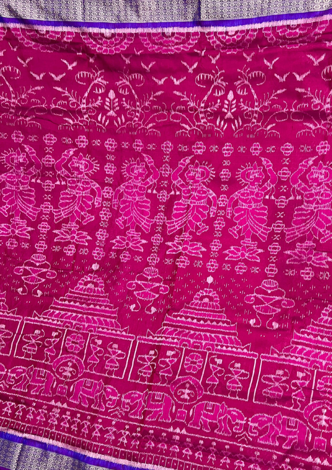 Handwoven Rani Pink Sambalpuri Ikat Saree with Royal Blue Pallu