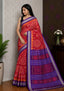 Handwoven Crimson Red Sambalpuri Ikat Saree with Royal Purple Borders
