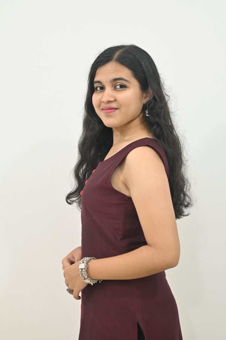 Wovio Modern Dual-Tone Ikat Dress - Red & Maroon Panel Design with Square Motif Pattern