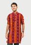 Sambalpuri Men’s Long Kurta – Maroon with Orange Ikat Vertical Stripe Motif