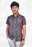 Sambalpuri Handloom Men's Half-sleeve Shirt in Green & Maroon