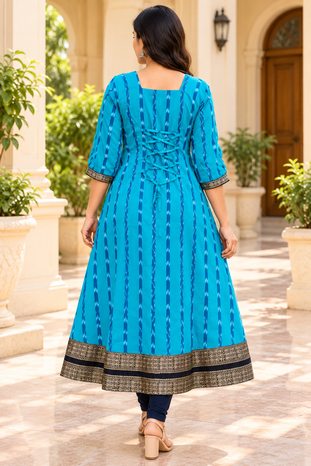 Women’s Turquoise Blue &amp; Maroon Sambalpuri-Inspired Designer Anarkali