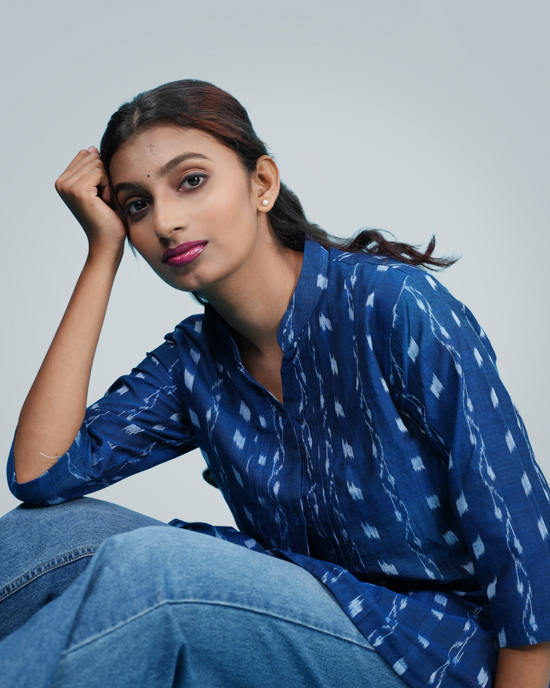 Sambalpuri Handloom Curly Design Tunic Tops in Black